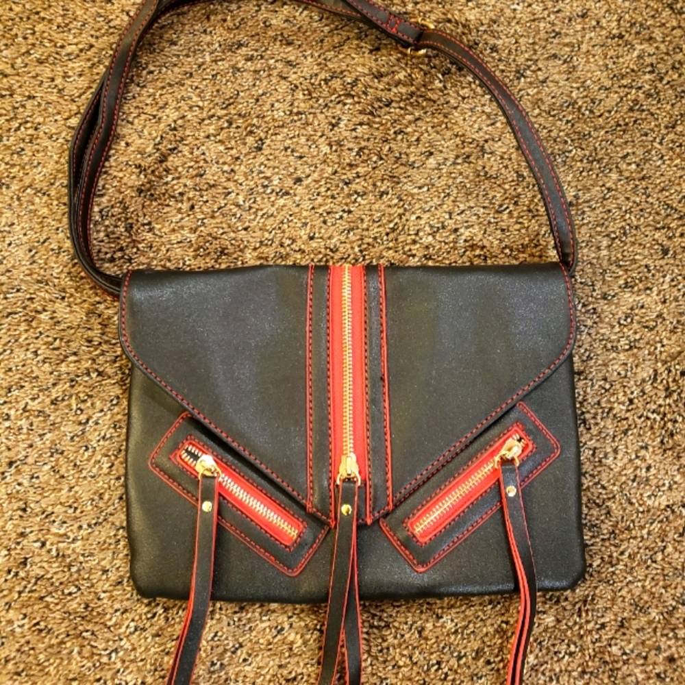 Navy blue and red crossbody purse